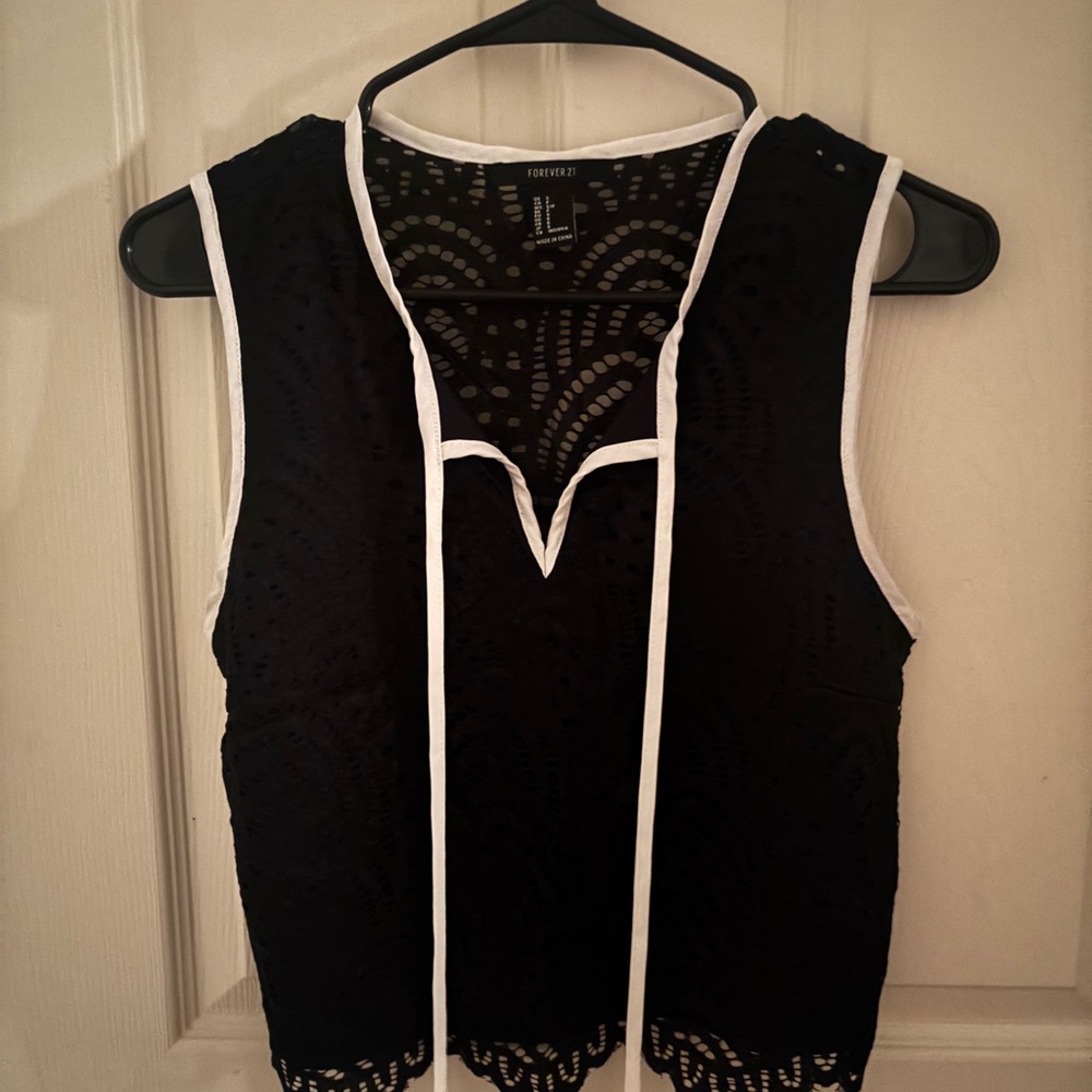 Forever 21 Black Lace Tank Top with White Trim